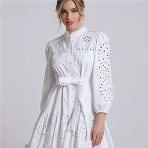 Avec Les Filles White Eyelet Mini Dress